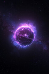 A luminous glowing exoplanet with a vibrant atmosphere and swirling clouds