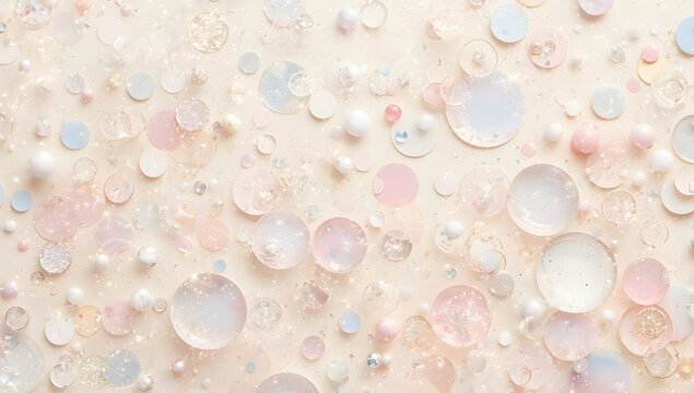 Delicate arrangement of pastel colored confetti dots scattered on soft background, festive celebration concept, minimal candy tone texture pattern design