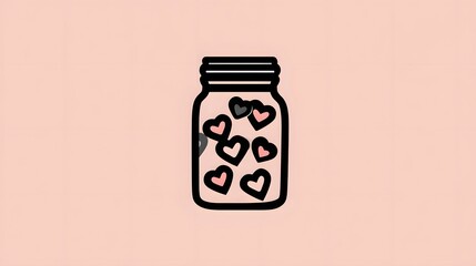 Stylized illustration depicts multiple small hearts contained within a simple glass storage vessel against a pale backdrop.
