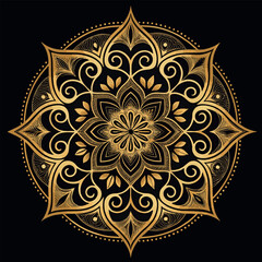 Luxury golden floral mandala on dark background, royal ornamental decorative circle for elegant art and wallpaper