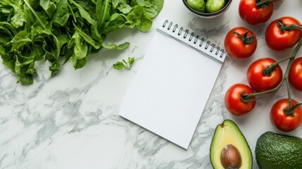Fresh Vegetables and Blank Notepad for Healthy Recipe Ideas