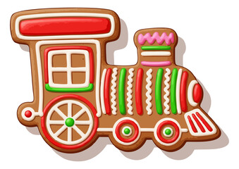 Stylized red train engine on a light blue background, vector illustration 