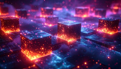 Abstract Glowing Cubes Data Network Futuristic Technology.