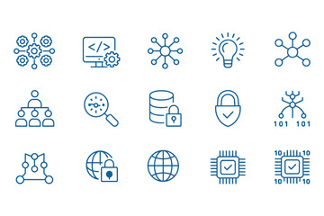 Collection of technology and data icons for digital concepts