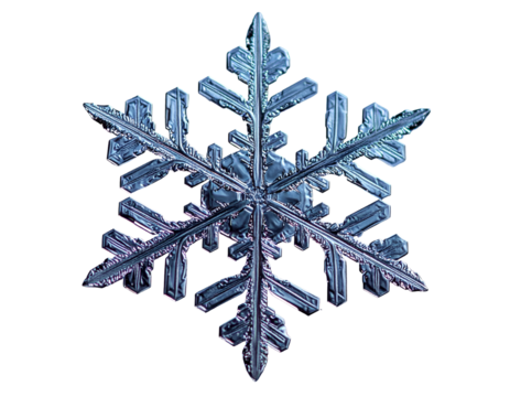 Detailed macro image of a stunning, symmetrical snowflake against a black backdrop