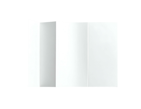 A clean, white, vertically oriented brochure with three folds, on black background