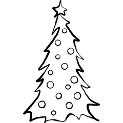 Hand drawn Christmas Tree Doodles Winter Holiday ink style Christmas tree Minimal Illustration Outline isolated on white