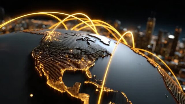 Global Network: Capturing the interconnectedness of our world, a digital network illuminates the earth. Showcasing global reach and connectivity.