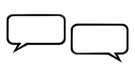 Naklejka premium Two blank rectangular speech bubbles with thick black outlines are positioned side by side against a white background