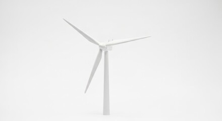 Fototapeta premium Wind turbine with three blades against a plain white background in bright light