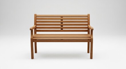 Wooden bench with horizontal slats, centered on a white backdrop