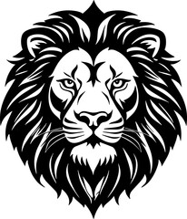 Fototapeta premium Lion Head Silhouette Vector – Black Icon and Logo Design