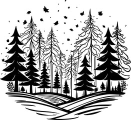 Obraz premium Forest Silhouette Vector – Black Icon and Logo Design