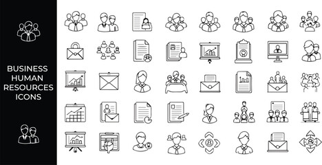 Collection of hand drawn business and human resources icons representing concepts and processes
