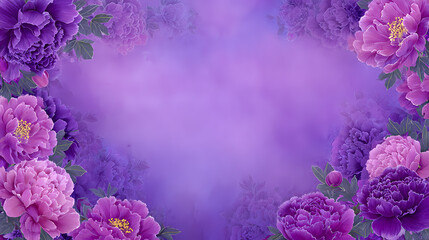 A purple background has a purple gradient, and the image features a purple wall with a purple and pink floral border on all four sides.