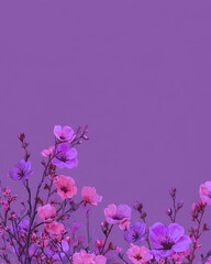 Purple background small wild floral design with copy space on top.