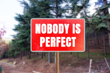 Nobody is Perfect message written on red road sign. Conceptual Nobody is Perfect symbol. Copy space.