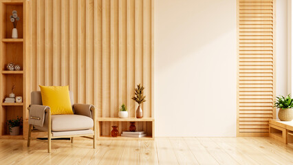 Scandinavian living room design with natural wood elements and bright copy space- 3D rendering