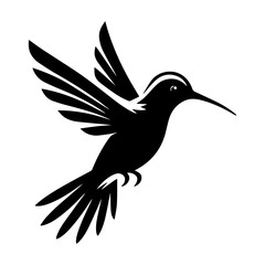 Fototapeta premium Hummingbird Silhouette in Flight: Elegant Black Bird Design.