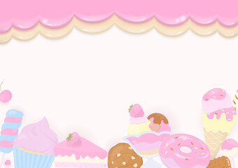 Cute dessert and pink cream on white background