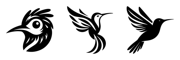 Obraz premium Hummingbird Silhouettes: Elegant Black Bird Designs for Creative Projects.