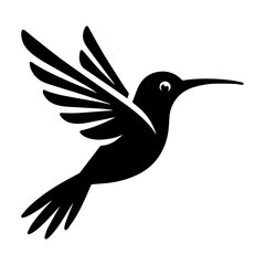 Obraz premium Elegant Black Hummingbird Silhouette in Flight Against White Background.