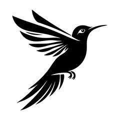 Fototapeta premium Hummingbird Silhouette in Flight: Elegant Black Bird Design.