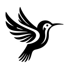 Obraz premium Elegant Black Hummingbird Silhouette in Flight: Graceful Nature Icon.