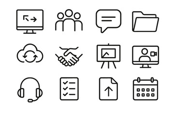 Vector handshake headphones board icon cloud icons collaborative tools checklist calendar digital