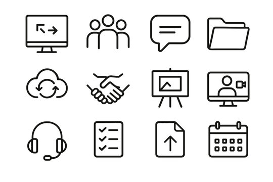 Vector handshake headphones board icon cloud icons collaborative tools checklist calendar digital