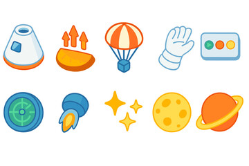 Space exploration icon set. Flat style collection for outer space themes