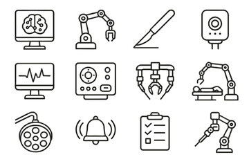 Icons surgical ai interface positioning monitoring guidance scalpel robotics alarm vector icon