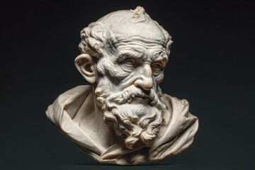 Classical marble bust portraying an old man with wisdom and a detailed beard