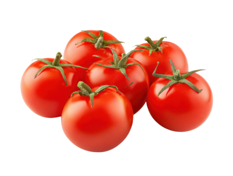 Ripe Tomatoes: A cluster of vibrant red tomatoes, each with a touch of green at the stem, evokes freshness and the promise of delicious meals.