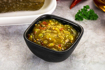 Souce gherkin relish with marinated cucumbers