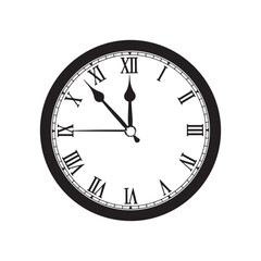 Classic Analog Clock Design with Roman Numerals on White Background