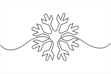 One continuous line art drawing of Christmas snowflake. Winter snow and cold flake symbol in simple linear style vector illustration