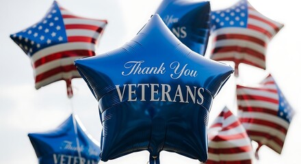 Patriotic star balloons honoring veterans with american flag designs and gratitude message