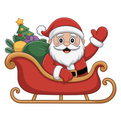 Santa Claus on Sleigh with Gifts with Transparent Background