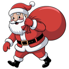 Santa Claus Carrying Gift Bag with Transparent Background