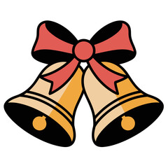 Golden Christmas Bells with Red Ribbon with Transparent Background