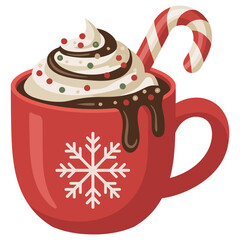 Hot Chocolate Mug with Candy Cane with Transparent Background
