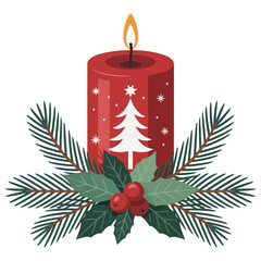 Red Candle with Pine and Decoration with Transparent Background