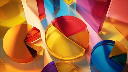 Translucent, colorful representations of data breakdown are illuminated by bright light