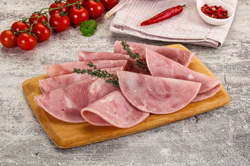 Sliced pork ham sausages slices