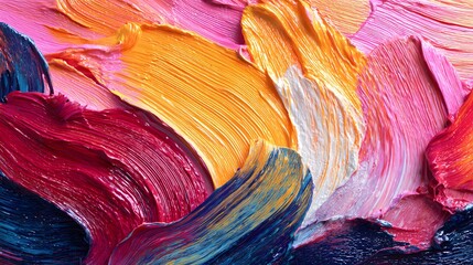 Thick layers of bright, vivid oil paint create a textured abstract background surface