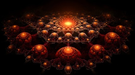 Intricate glowing orange fractal pattern radiates from a central point against a dark background