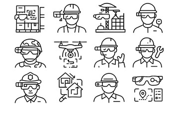 Obraz premium Inspection ar vector firefighter surgery smart face engineer icon glasses maintenance scanning