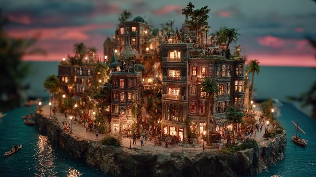 Miniature Island City At Sunset - Powered by Adobe