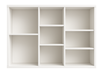 Scandinavian-style open shelving unit with white laminate, perfect for a minimalist
